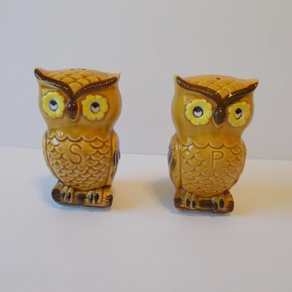 VTG Retro Owl Ceramic Salt &‎ Pepper Shakers Made in Japan